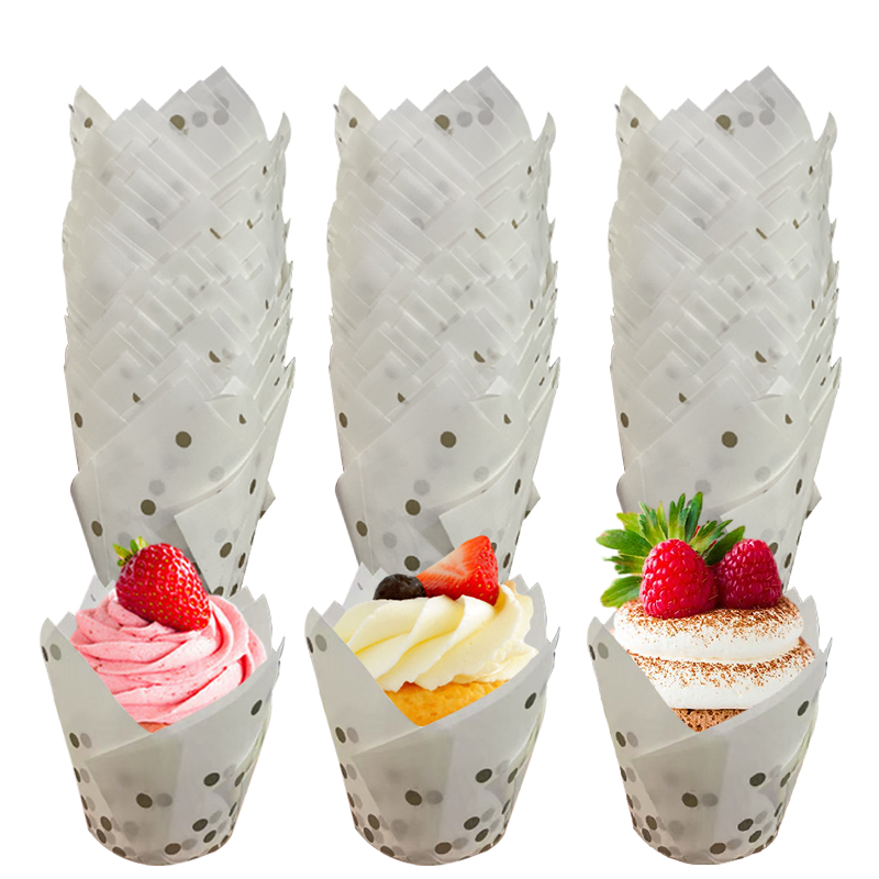 50Pcs/100Pcs Gold Dot Tulip Ca - đánh giá và giá Wedding Cake Supply